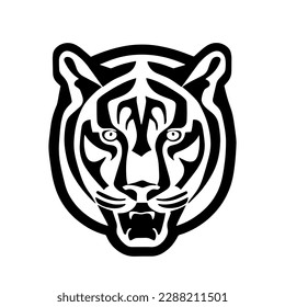 Imagen vectorial de tigre en fondo blanco. Logo de la ilustración del vector. Cabeza de silueta