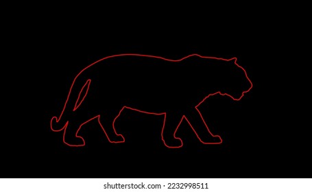 Tiger vector line contour silhouette illustration isolated on black background. Big wild cat. Siberian tiger or Bengal tiger. Silent predator. Strong animal symbol.