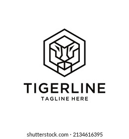 tiger vector line icon animal head vector line art vector template. on a black and white background.	
