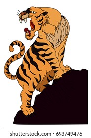 Tiger vector is on white background.Cartoon tiger isolate on white,Tiger Tattoo design.Traditonal Japanese culture for printing on shirt or coloring book.
