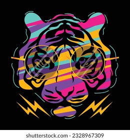 Tiger vector print design for t shirt and others. Animal face artwork.