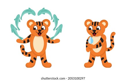 Tiger vector set. Water tiger 2022 horoscope sign.