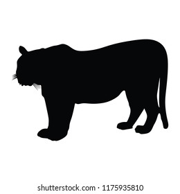 Tiger vector silhouette illustration isolated on white background. Big wild cat. Siberian tiger (Amur tiger - Panthera tigris altaica) or Bengal tiger.