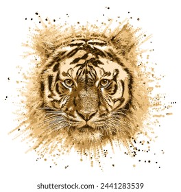 Tiger vector splash colorful  Tiger face draw, Realistic wild animal illustration. Hand painted on paper, realistic artistic painting on white background