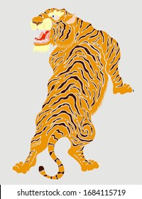 Tiger vector for tattoo and coloring book on white background.Korean tiger illustration for printing on shirt.Tiger with stickers design.Traditional Chinese tiger for doodle art.