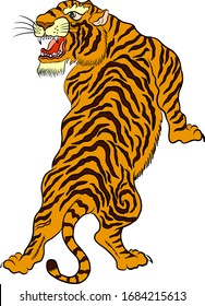 Tiger vector for tattoo and coloring book on white background.Korean tiger illustration for printing on shirt.Tiger with stickers design.Traditional Chinese tiger for doodle art.