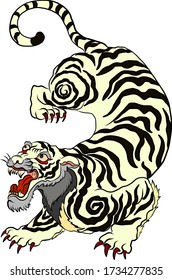 Tiger vector for tattoo and coloring book on white background.Korean tiger illustration for printing on shirt.Tiger with stickers design.Traditional Chinese tiger for doodle art.