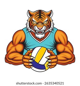 tiger volleyball mascot vector illustration volleyball mascot design