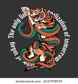 tiger vs snake python, boa. art for shirt