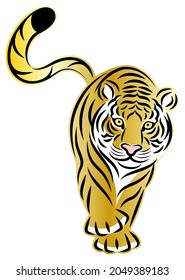 Tiger walking leisurely Simple illustration in cutout style Vector