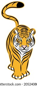 Tiger walking leisurely Simple illustration in cutout style Vector