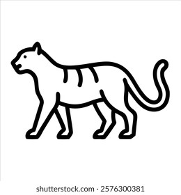 Tiger Walking Vector Outline Icon on White Background