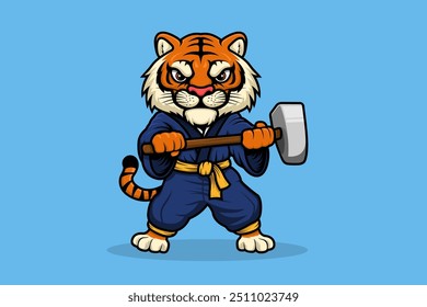 Tiger Warrior Character Mascor Cartoon Style