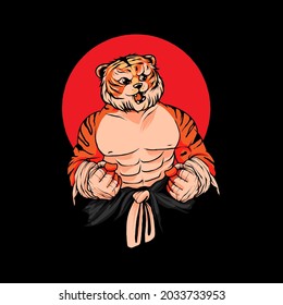 Tiger Warrior Fighter Illustration For T Shirt Design