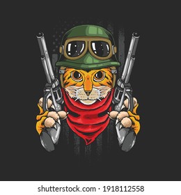 tiger warrior with guns illustration
