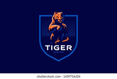 Tiger is washing its paw. Vector illustration.