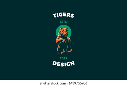 Tiger is washing its paw. Vector illustration.