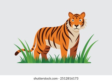 The "Tiger watching for prey from long grasses vector art illustration" is a dynamic and detailed digital graphic depicting a tiger hidden in tall grass, ready to strike, perfect for wildlife .