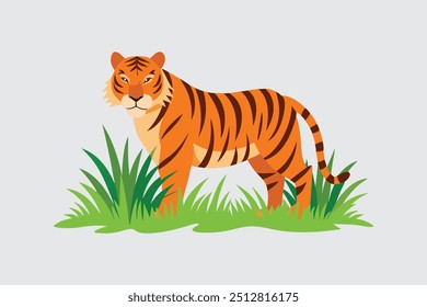 The "Tiger watching for prey from long grasses vector art illustration" is a dynamic and detailed digital graphic depicting a tiger hidden in tall grass, ready to strike, perfect for wildlife .