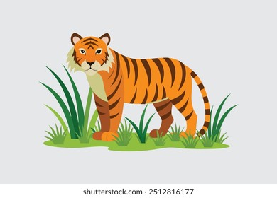 The "Tiger watching for prey from long grasses vector art illustration" is a dynamic and detailed digital graphic depicting a tiger hidden in tall grass, ready to strike, perfect for wildlife .