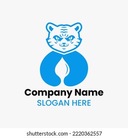 Tiger Water Logo Negative Space Concept Vector Template. Panther Holding Water Symbol