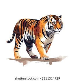 Tiger watercolor illustration, hand painted high quality colorful artwork on white background, tiger laying down having a rest, peaceful tiger, indian, siberian, bengal tiger