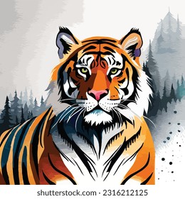 Tiger Watercolor vecor art and illustration