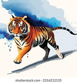 Tiger Watercolor vecor art and illustration