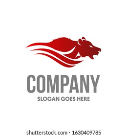 Tiger And Waves Silhouette Logo Template On White Background.
