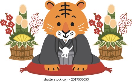 Tiger wearing kimono bow deeply in 2022