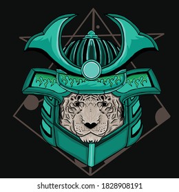 The tiger wears a samurai helmet, member of a powerful military caste in feudal vector