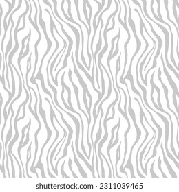 Tiger white gray seamless pattern. Vector animal skin print. Fashion stylish silver organic texture. 