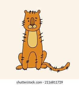 Tiger. Wild animal. Predator. Cat family. Vector hand-drawn illustration. Doodle.