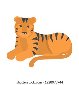 Tiger wild animal from safari nature. Mammal in wildlife. Bright fur with black stripes. Isolated flat vector illustration