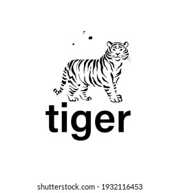 Tiger wild animal silhouette isolated on white background. Vector flat illustration. For banners, cards, advertising, congratulations, logo.