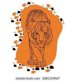 Tiger wild animal silhouette isolated on white background. Vector flat illustration. For banners, cards, advertising, congratulations, logo.