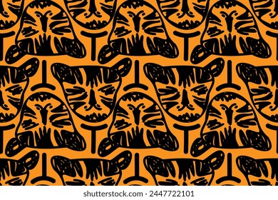 TIGER  wild ethnic doodle drawing. Seamless vector pattern for design and decoration.