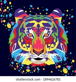 tiger wild life technicolor in black background vector illustration design