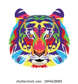 tiger wild life technicolor icon vector illustration design