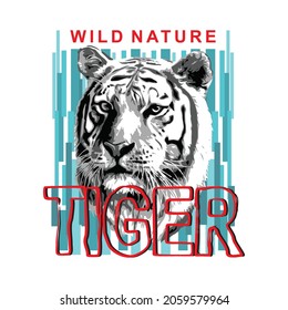 Tiger Wild Nature With Tiger Silhouette Illustration, Vector Typography