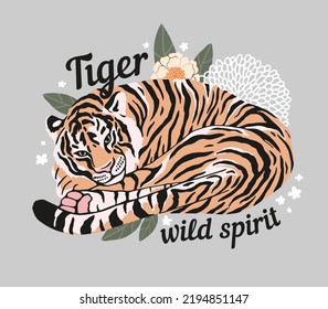 Tiger wild spirit. Slogan and design for t shirt template.