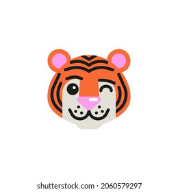 Icono plano Tiger Winking Face, signo vectorial, pictograma coloreado de cara de tigre aislado en blanco. Símbolo, ilustración del logotipo. Diseño de estilo plano