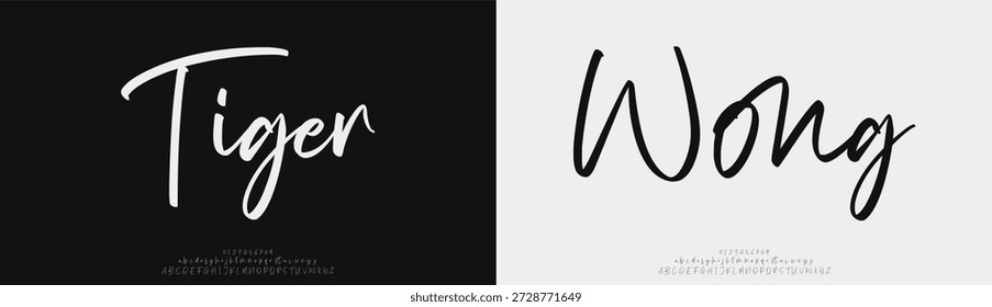 Tiger Wong, Hand drawn vector alphabet. Modern monoline signature script font. Elegant Signature Font. Best Alphabet Beautiful Calligraphy Signature Font
