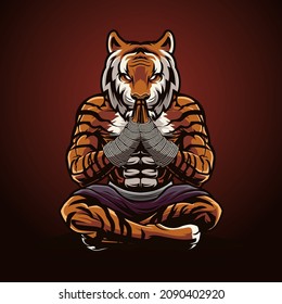 Tiger Yoga Beten Sitting Illustration Maskottchen