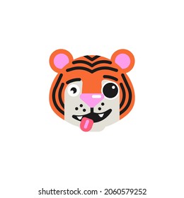 Tiger Zany Face flat icon, vector sign, crazy tiger face emoticon colorful pictogram isolated on white. Symbol, logo illustration. Flat style design