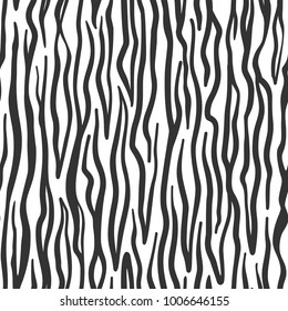 Tiger, zebra stripes texture seamless pattern. Vector exotic animal skin ornate, monochrom background