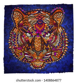 Tiger zentangle. Wildlife vector illustration. Tribal. Tiger head zentangle ornament. Animal. Zoo. Safari. Jungle. Ethnic ornament. Africa. India. Coloring book page. Wild cat.