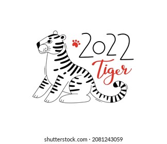 The Tiger is the Zodiac Symbol of the 2022 New Year. Vector illustration.