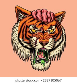 Ilustración vectorial de cabeza zombie tigre para su empresa o marca