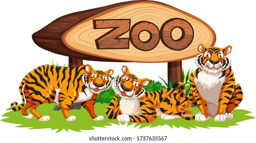 Tiger with zoo baner illustration